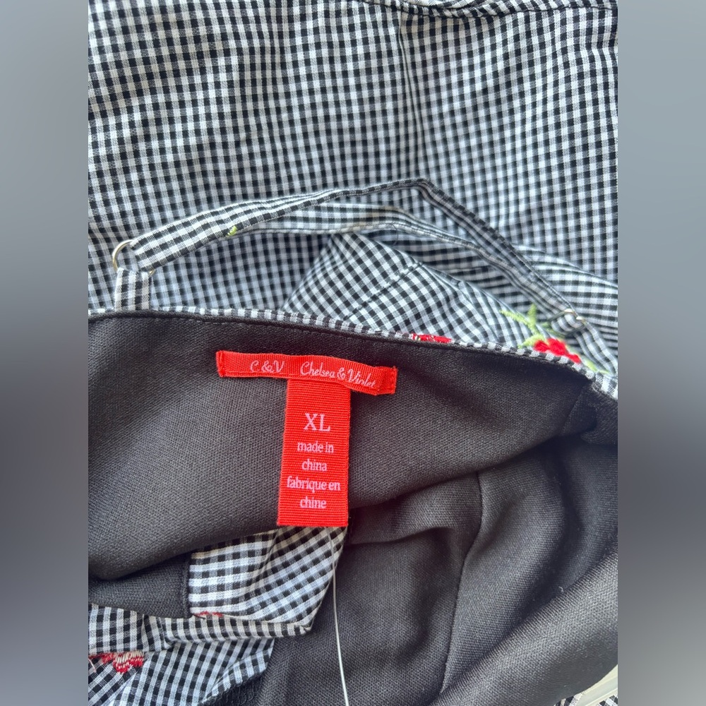 Chelsea & Violet Black-and-White Gingham romper with Red Floral Accents - Picture 11 of 15